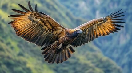 Majestic Condor Soaring Over Mountain Peaks with Impressive Wingspan in Dramatic Flight