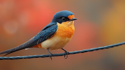 Agile Barn Swallow Perched on Wire - Stunning Feather Patterns and Captivating Beauty