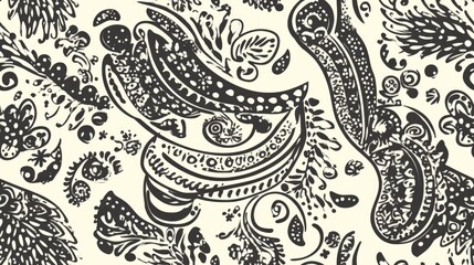 Seamless calming pattern with tracery Mehendi design featuring ethnic monochrome binary harmonious doodle texture in black and white Subtle and discreet curved mehndi motifs