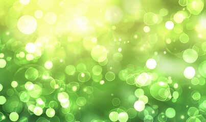 Obraz premium Abstract green and yellow bokeh lights background. Blurred bright circles creating a festive and dreamy atmosphere. Design for wallpaper, banner, and poster.