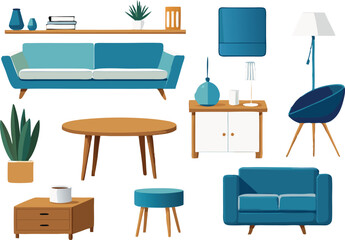 Modern Interior Design with Sofa Set Flat Vector Isolated