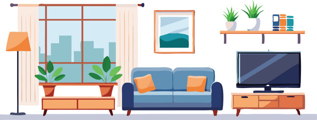 Modern Interior Design with Sofa Set Flat Vector Isolated