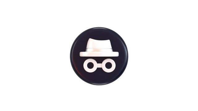 3d incognito mode icon animation concept of Secret agent spy glass malware protection icon animation
