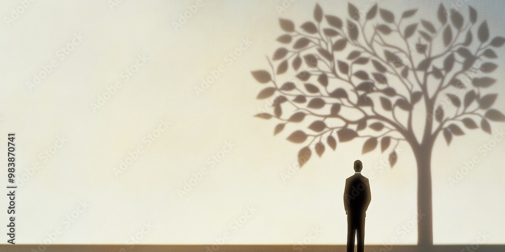 Poster minimalist art silhouette of a person with tree shadow on light background