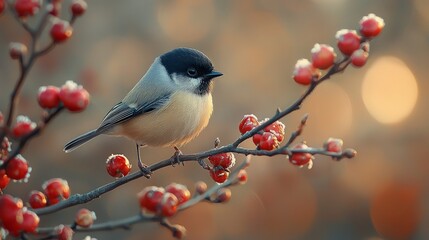 Obraz premium Close-up Portrait of a Willow Tit Perched on Branch with Delicate Features and Vibrant Colors