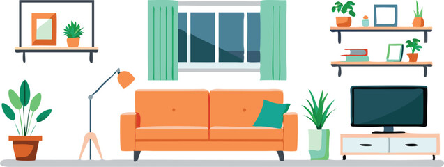 Modern Interior Design with Sofa Set Flat Vector Isolated