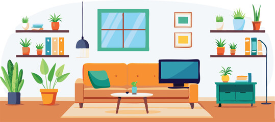 Modern Interior Design with Sofa Set Flat Vector Isolated