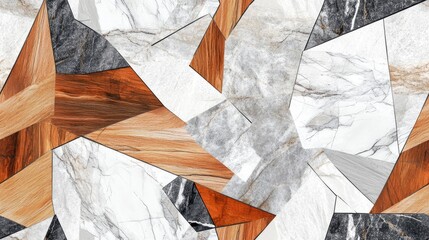 Patterned fashion illustration featuring marble and wood textures showcasing a modern mosaic in an abstract background suitable for wallpaper and artificial stone design