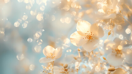 flower bokeh shining background for invitation card, wallpaper or banner, generated ai