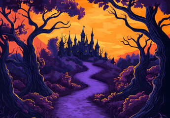 Spooky Haunted Castle in the Moonlight