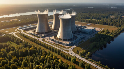 Futuristic Energy Hub: Nuclear Plant Rising in smoke