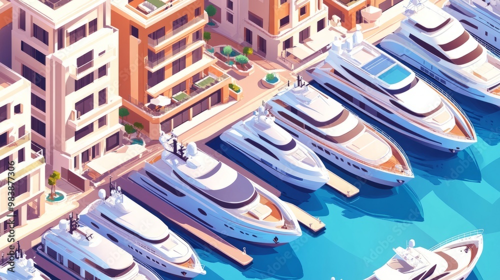 Wall mural Modern marina with luxury yachts in vibrant harbor scene