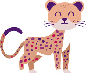 Cute Cartoon Leopard with Purple Spots Illustration