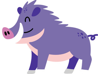 Cute Cartoon Purple Wild Boar Illustration