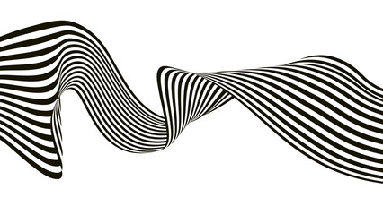 3D Abstract black and white stripes smoothly bent ribbon geometrical shape