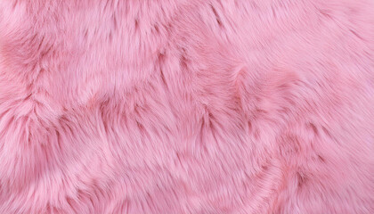 Fototapeta premium Pink fur texture top view. Pink sheepskin background. Fur pattern