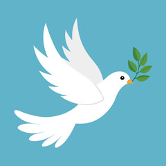 Dove in Mid Flight Holding Olive Branch Symbolizing Peace Vector Illustration
