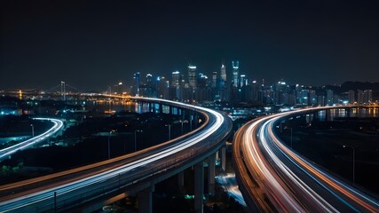 Night City Background with Abstract Line Connections: Tech and Networking Concept