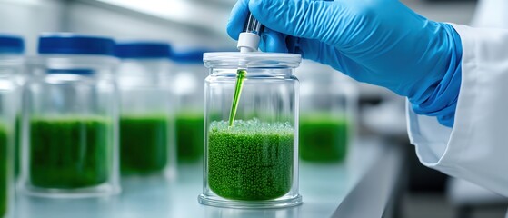 Scientist inserting genetically modified organisms into bioreactors in a sterile lab environment