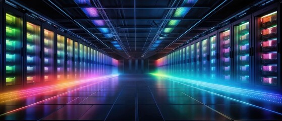 Server Room with Neon Lights