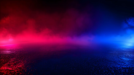 Abstract  3D  Background with  Blue and Red  Neon Lights and  Smoke Over a  Dark  Texture