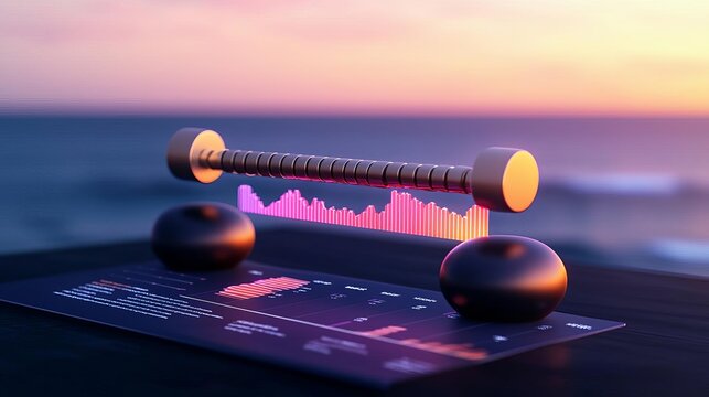 Negotiation leverage visualized as a tug-of-war graphic on a digital dashboard, set against a dramatic seascape at sunset, emphasizing the power dynamics in a negotiation