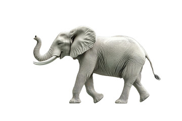 Obraz premium Elephant walking gracefully, white isolate background.