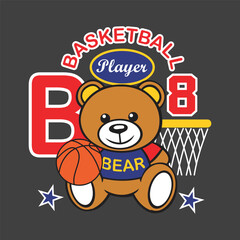 basketball player bear design cartoon vector illustration