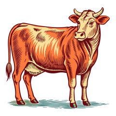 Graphical hand-drawn retro cow vector illustration
