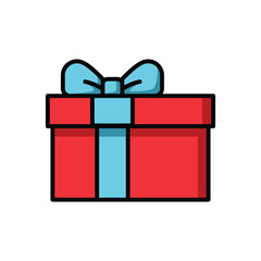 Red Gift Boxes with Blue Ribbons. Flat Design