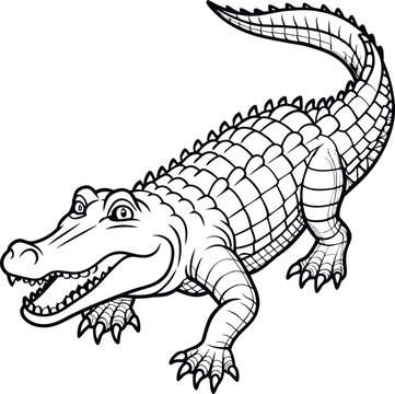 recommend clip art: crocodile line art vector illustration silhouette, Print