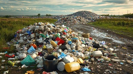Mountains of Waste  Plastic  Trash  and Garbage in a Landfill