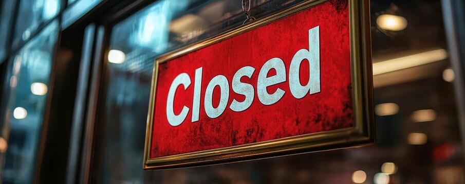Shuttered bank with Closed sign on the door, Bank collapse, Economic uncertainty