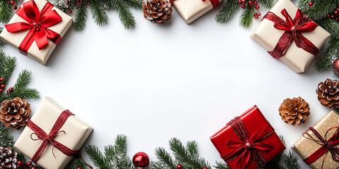 Christmas New Year holiday background Christmas gifts on white background
