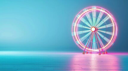 Obraz premium A vibrant and captivating image of a Ferris wheel at night, with its glowing lights leaving trails as it slowly rotates.