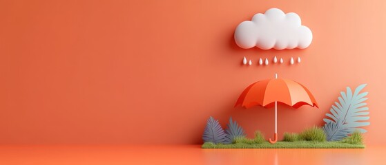 Obraz premium A minimalist 3D umbrella set against a clean minimalist background, symbolizes protection unpredictability of weather.