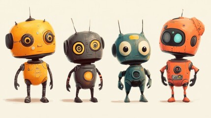 Fototapeta premium Design an image featuring a set of four cute robots with different designs.