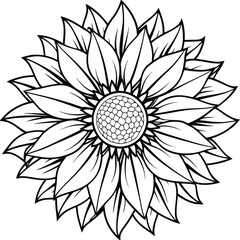 black sunflower line art vector illustration silhouette, Print
