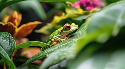 Red-Eyed Tree Frog Perched on a Leaf