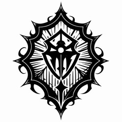 Intricate Black Tribal Shield Design with Symmetrical Patterns