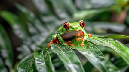Red-Eyed Tree Frog Perched on a Leaf