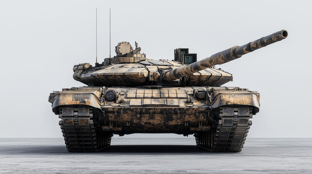 Desert Sentinel: A T-72 battle tank, adorned in desert camouflage, stands poised and ready, its powerful cannon pointing towards an unseen objective. 