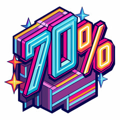 Colorful 70% Off Discount with Retro Cartoon Style Vector Illustration