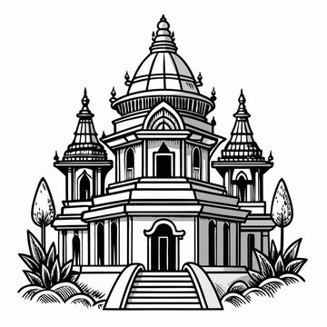 black and white temple building artwork clip art preview
