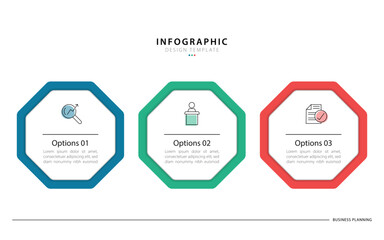 Infographic template 3 Step timeline journey isolated background, Data visualization flat simple design. octagon presentation graph. Business timeline creator 3 options, vector illustration.