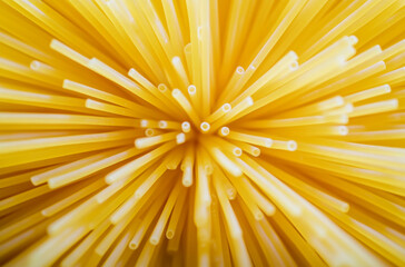 Close-up of  spaghetti is arranged in an octagonal pattern