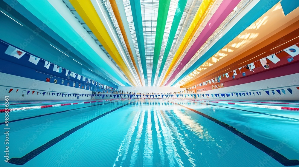 Sticker A vibrant swimming pool captures the spirit of champions, where aspirations take flight and limits are surpassed 