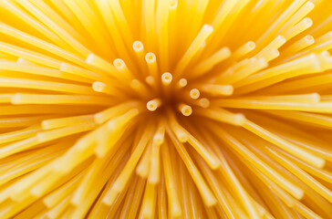 Close-up of  spaghetti is arranged in an octagonal pattern