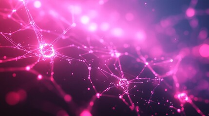 Obraz premium A vibrant abstract network of glowing nodes and lines, showcasing a fusion of technology and creativity in bright pink hues.