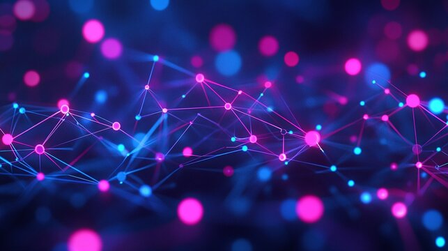 A vibrant abstract representation of connected nodes, highlighting technology and innovation through colorful digital connectivity.